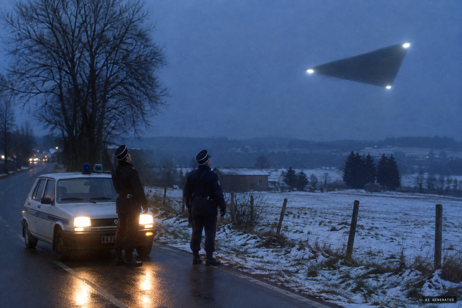 The Belgian wave begins: gendarmes near Eupen watch a lit triangle, November 1989