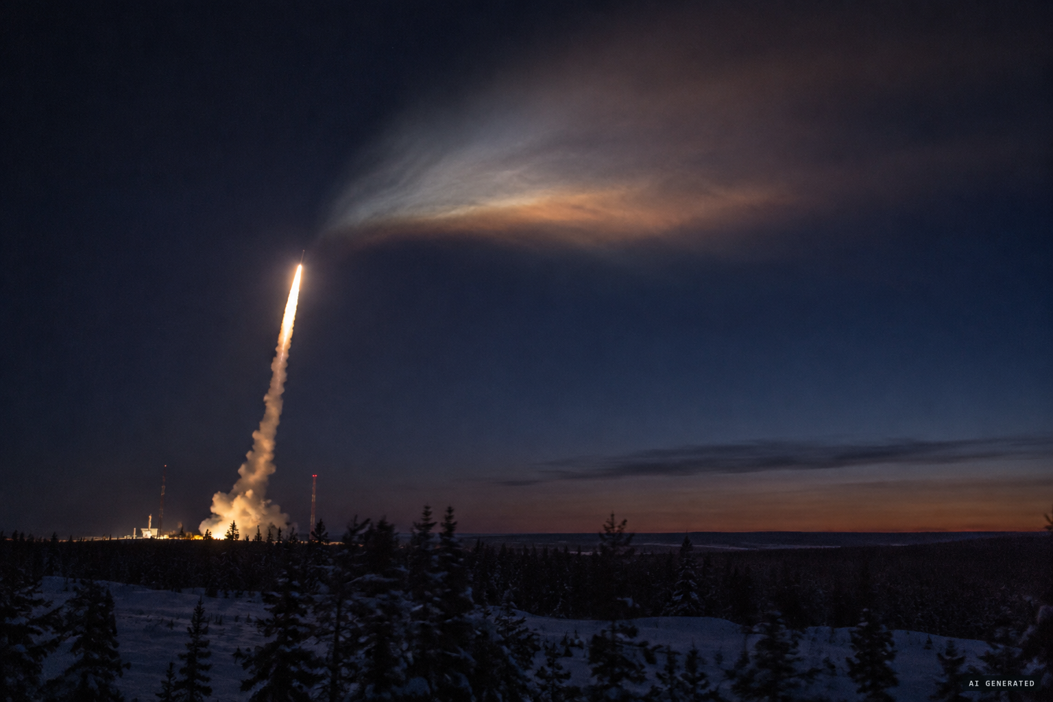 Kosmos-955 lifts off from Plesetsk; its sunlit exhaust plume is said to form the jellyfish