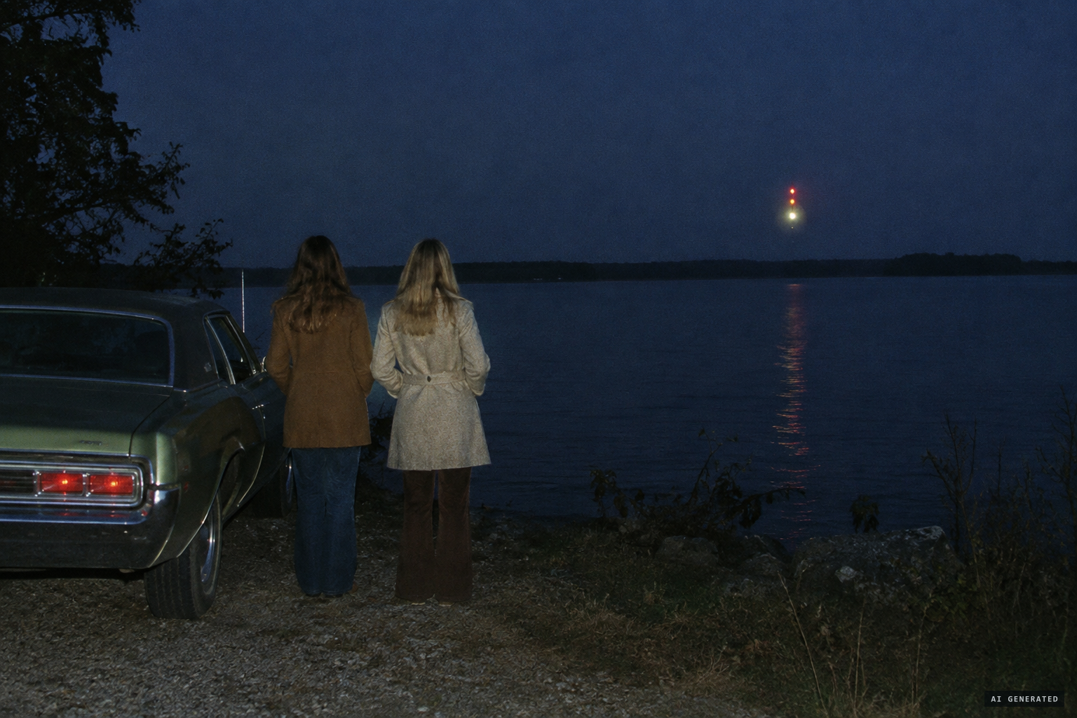 Jean Coleman and Cathy Leach watch a blinking light rise out of Clearwater Lake