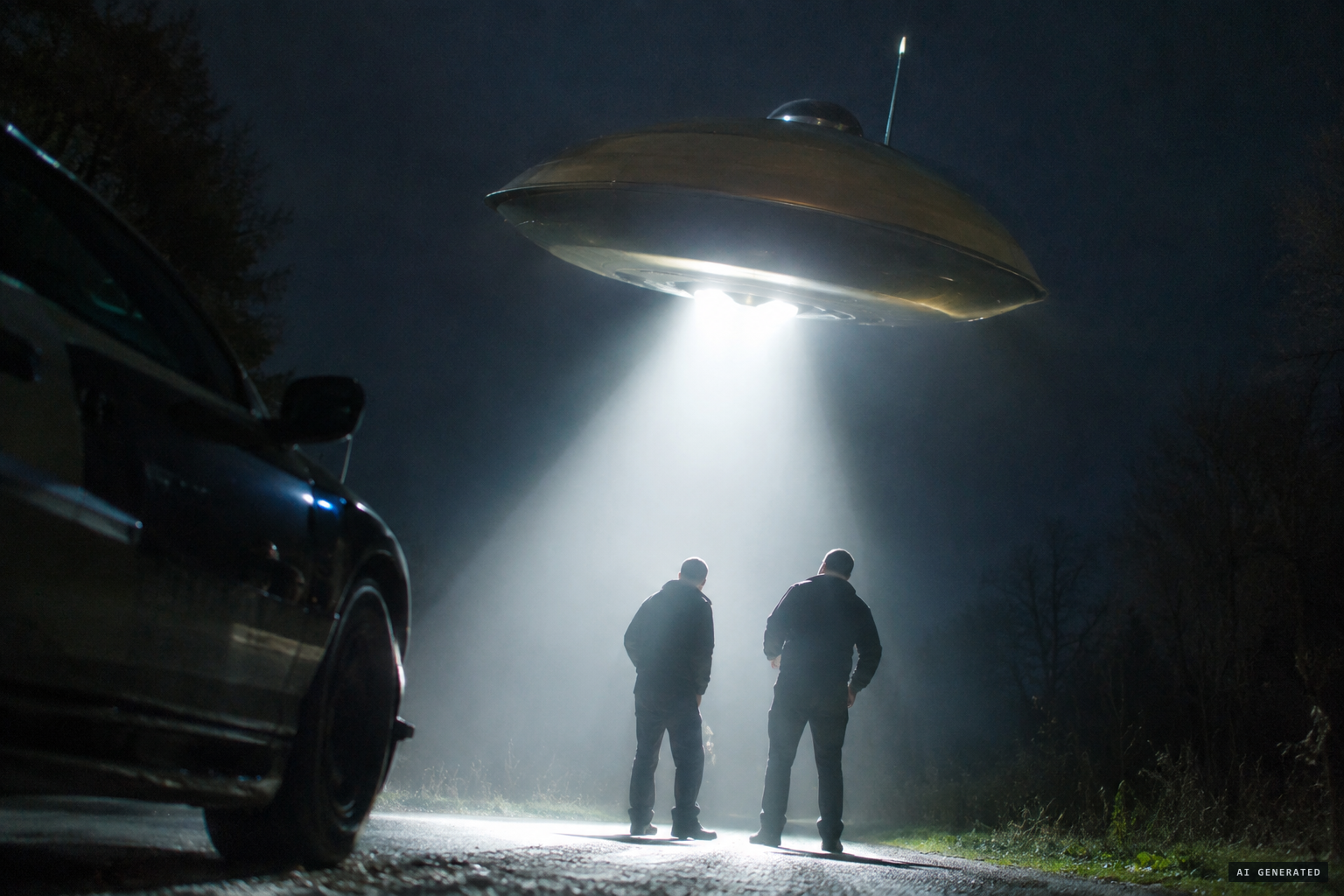 The object lights up both men and the whole area, humming like a transformer