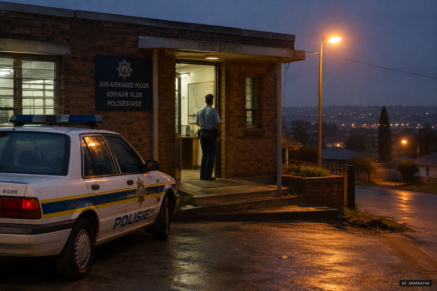 The Adriaan Vlok police station in Pretoria before dawn on 28 August 1996