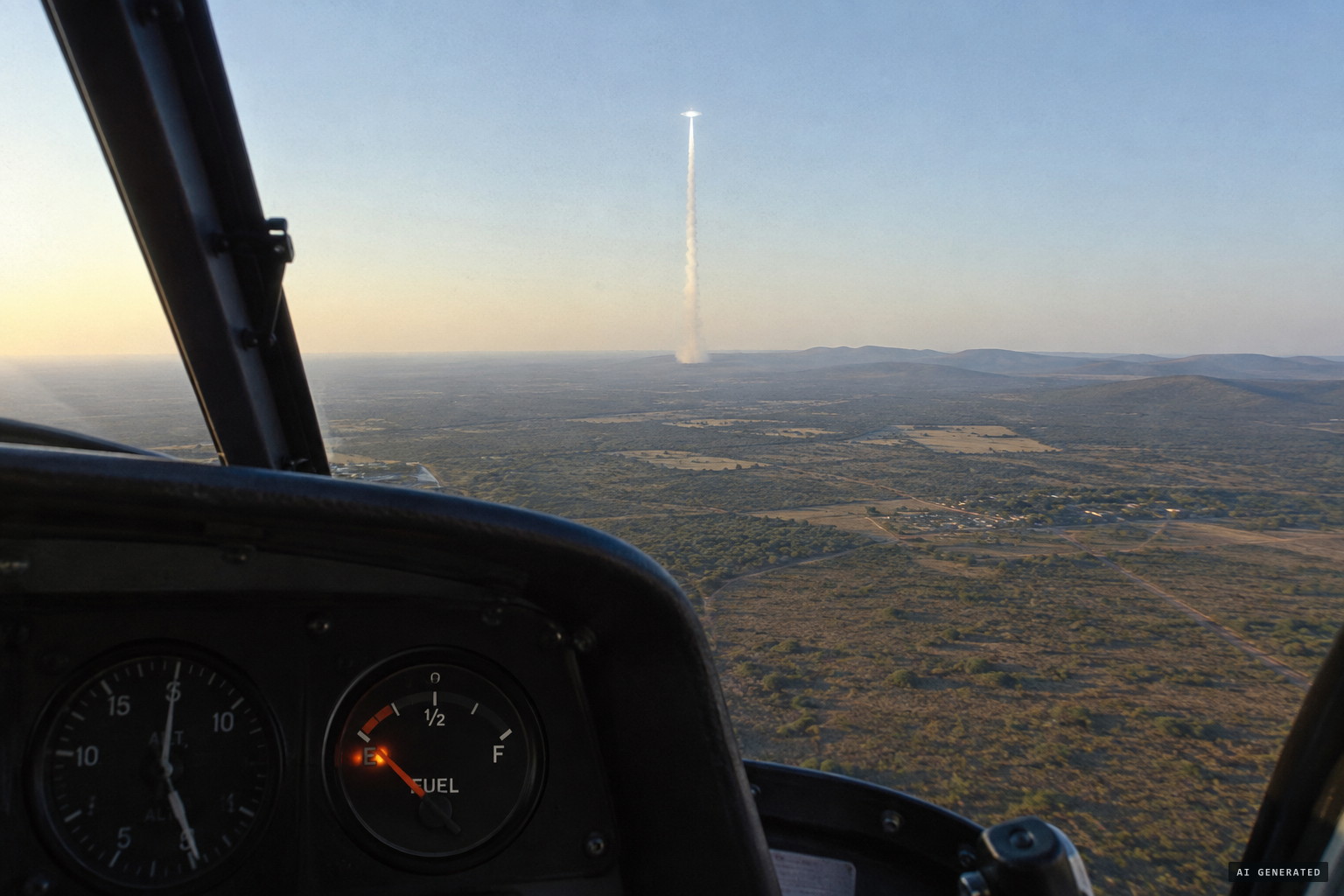 Fuel runs low over Cullinan as the object climbs straight up