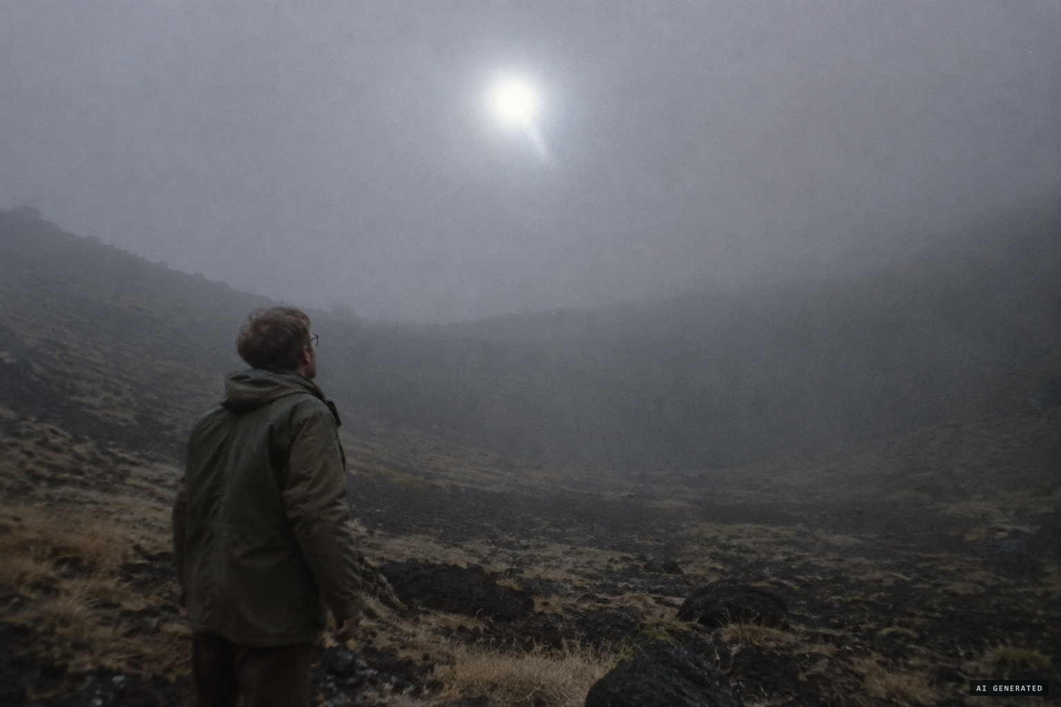A flashing light in the fog over Puy de Lassolas