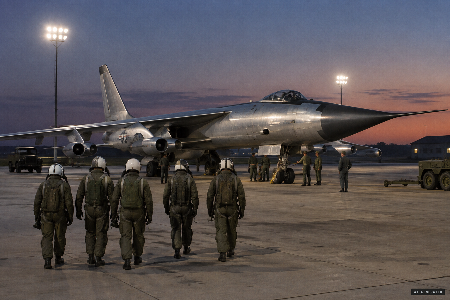 The six-man RB-47H crew heads out from Forbes AFB