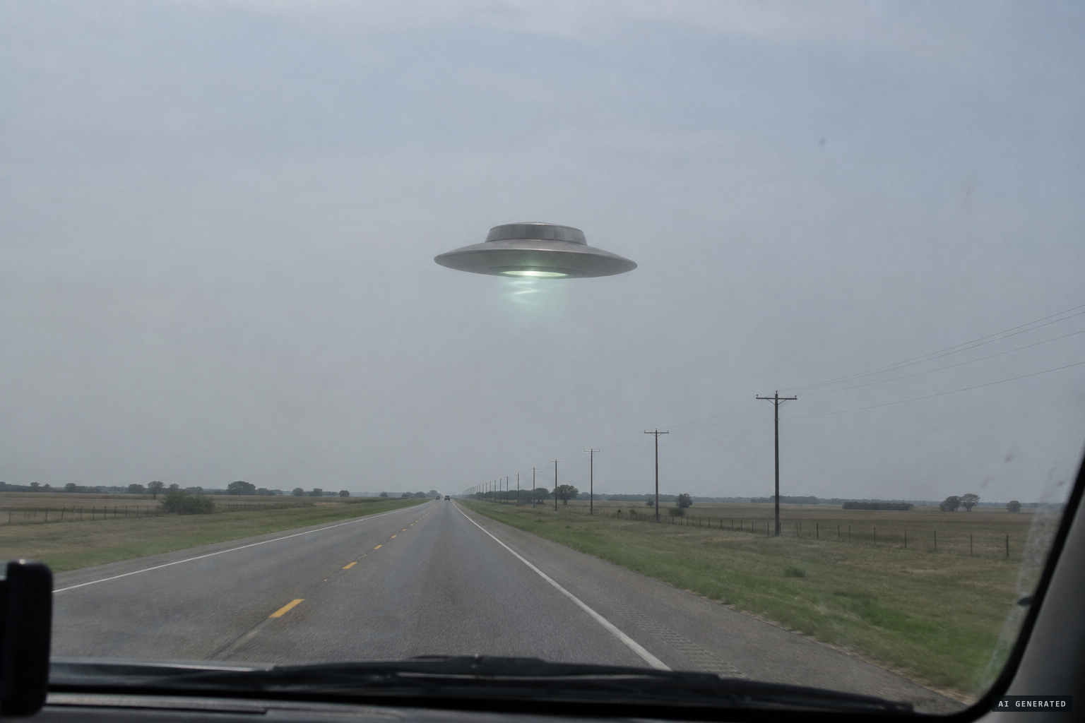 The domed, hat-shaped disc hovers in front of Heflin's truck