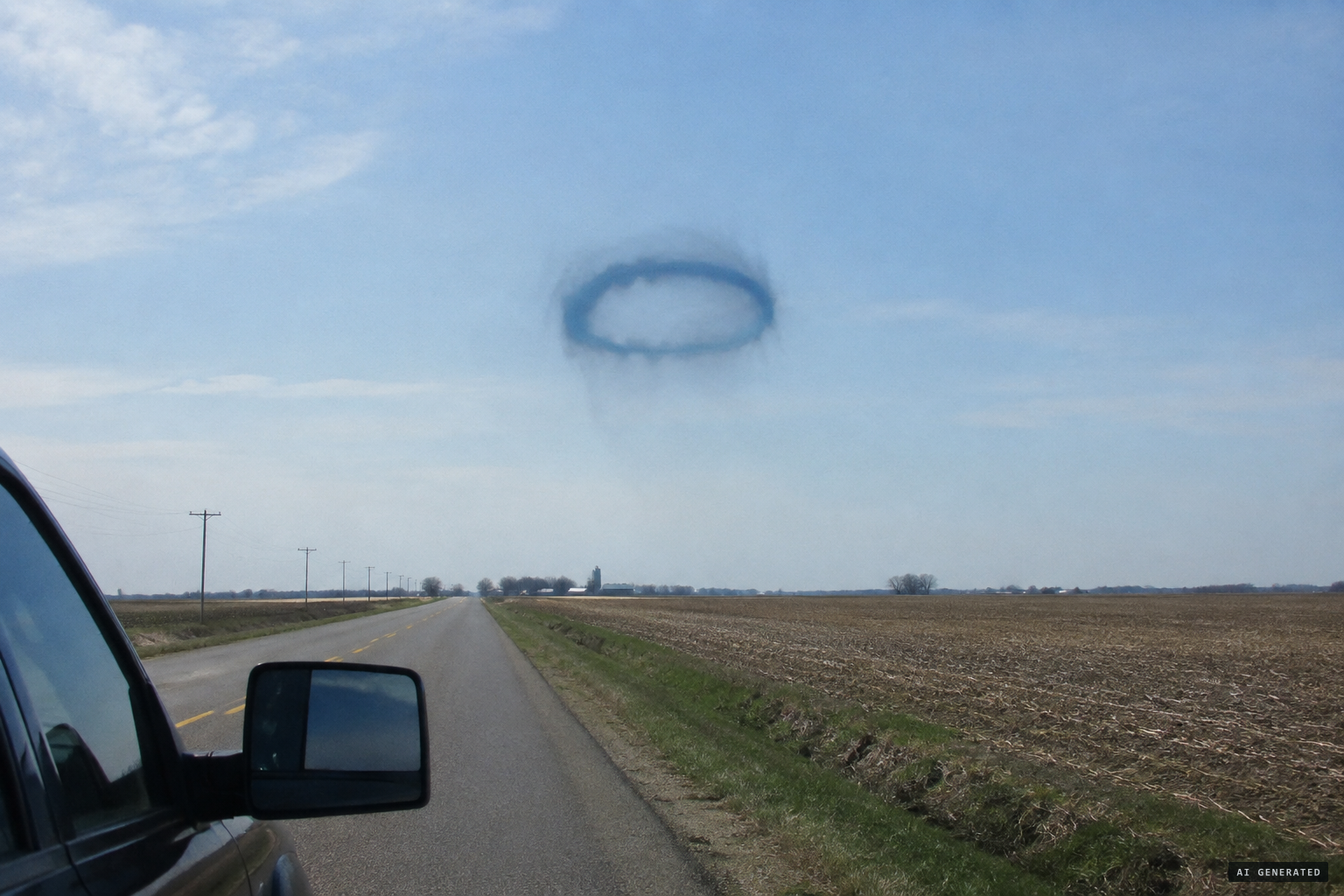 The blue-black vapor ring left behind in the sky