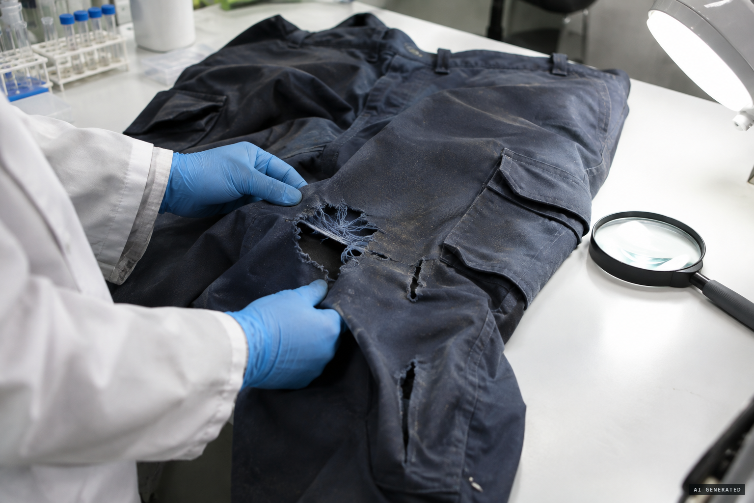 Forensic examination of Taylor's torn trousers