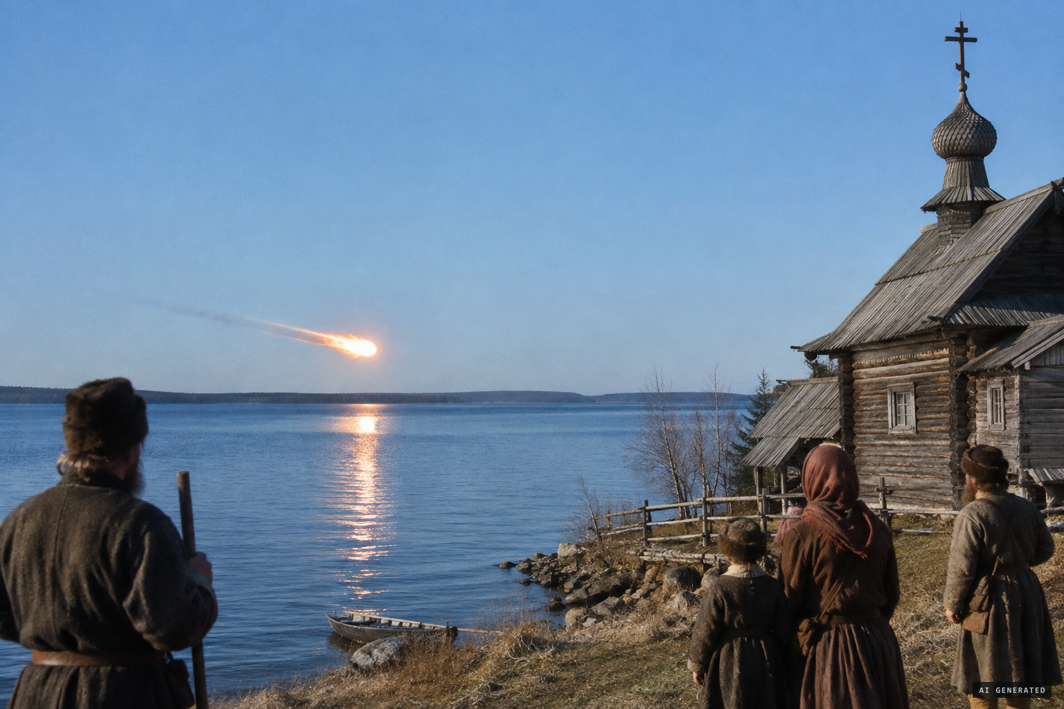The same fire suddenly reappears over the lake and darts to the west