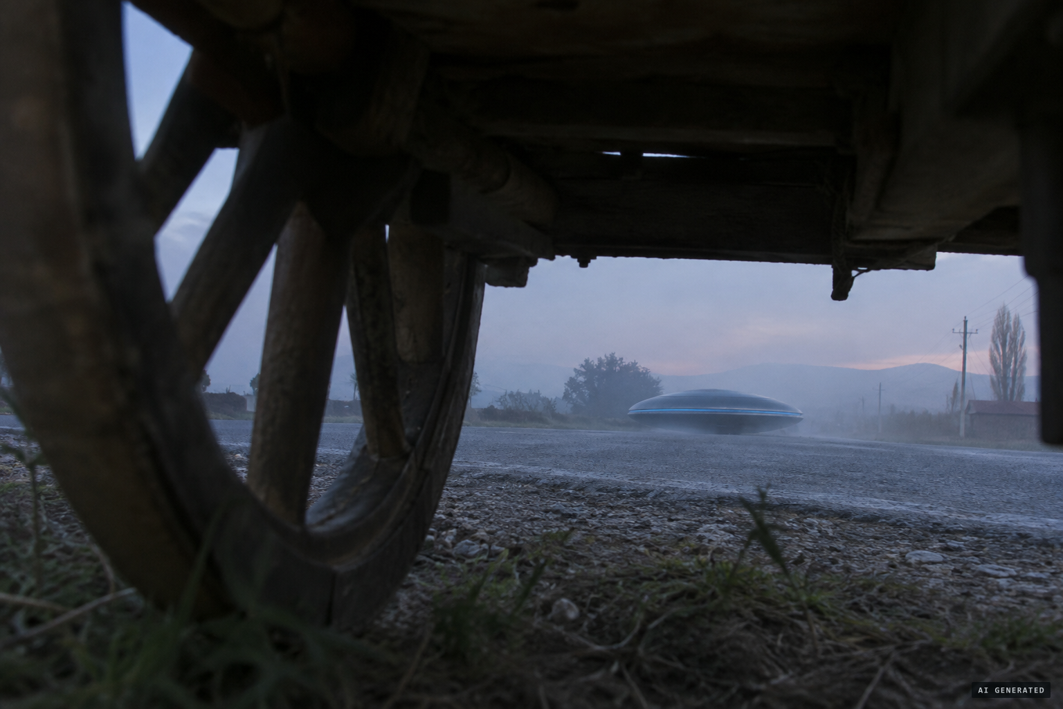 From under a cart, Mario sees a grey oval disc with a thin blue line on the ground