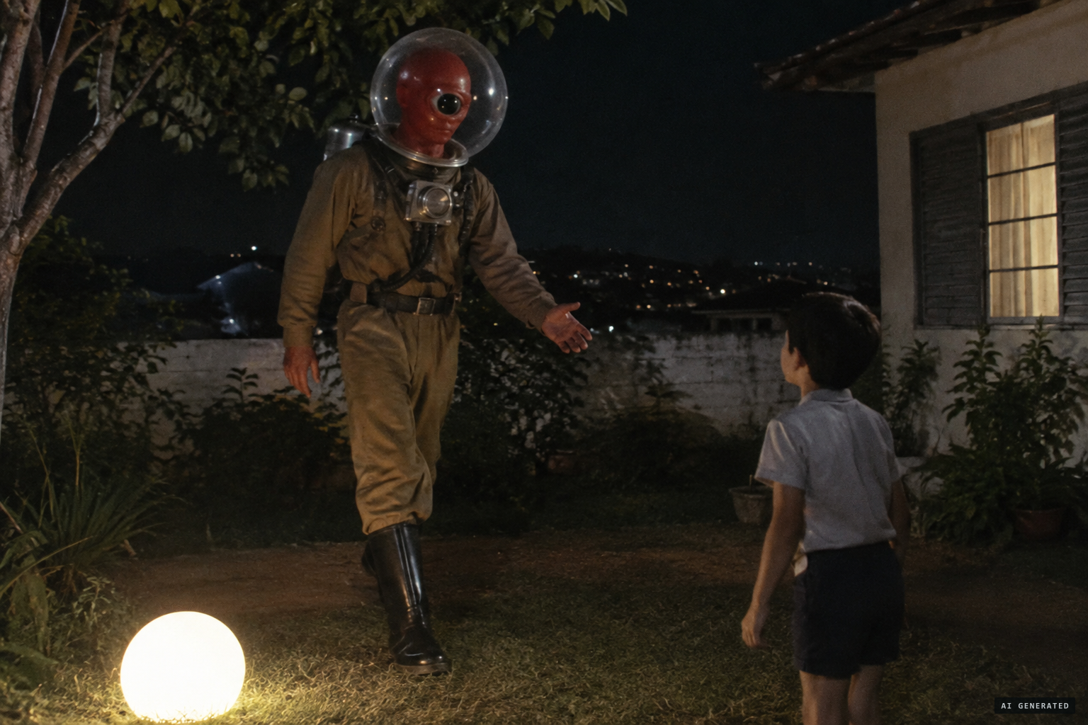 The red-skinned one-eyed being reaches toward José Marcos