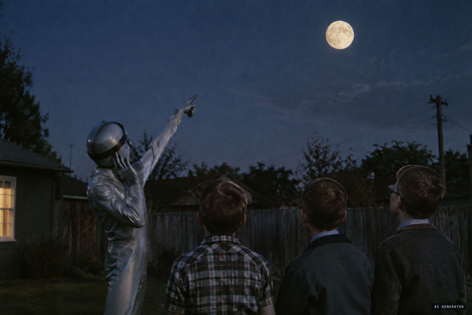 The being mimes sleep and points toward the Moon