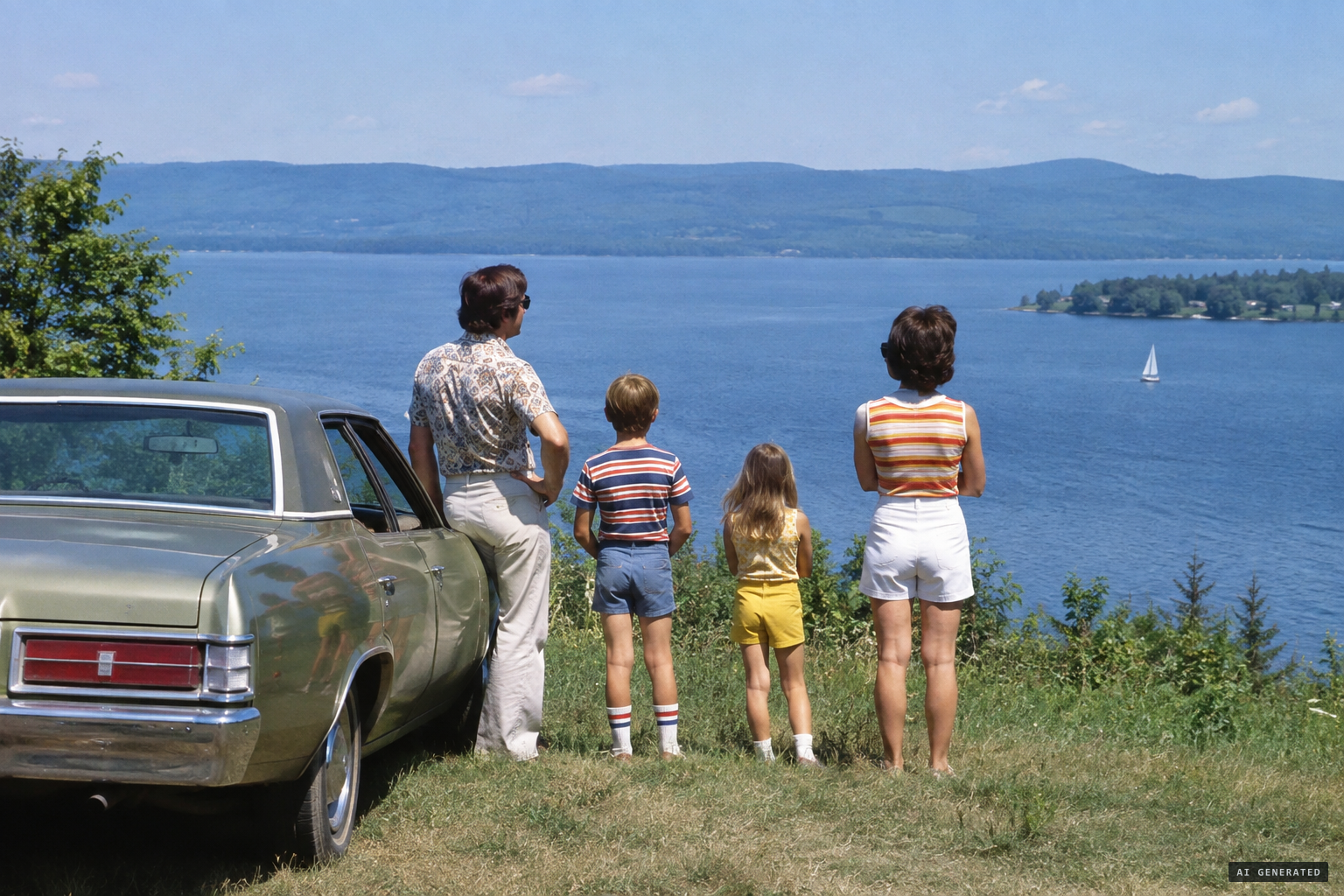 The Mansi family on their summer trip along Lake Champlain's Vermont shore, 1977