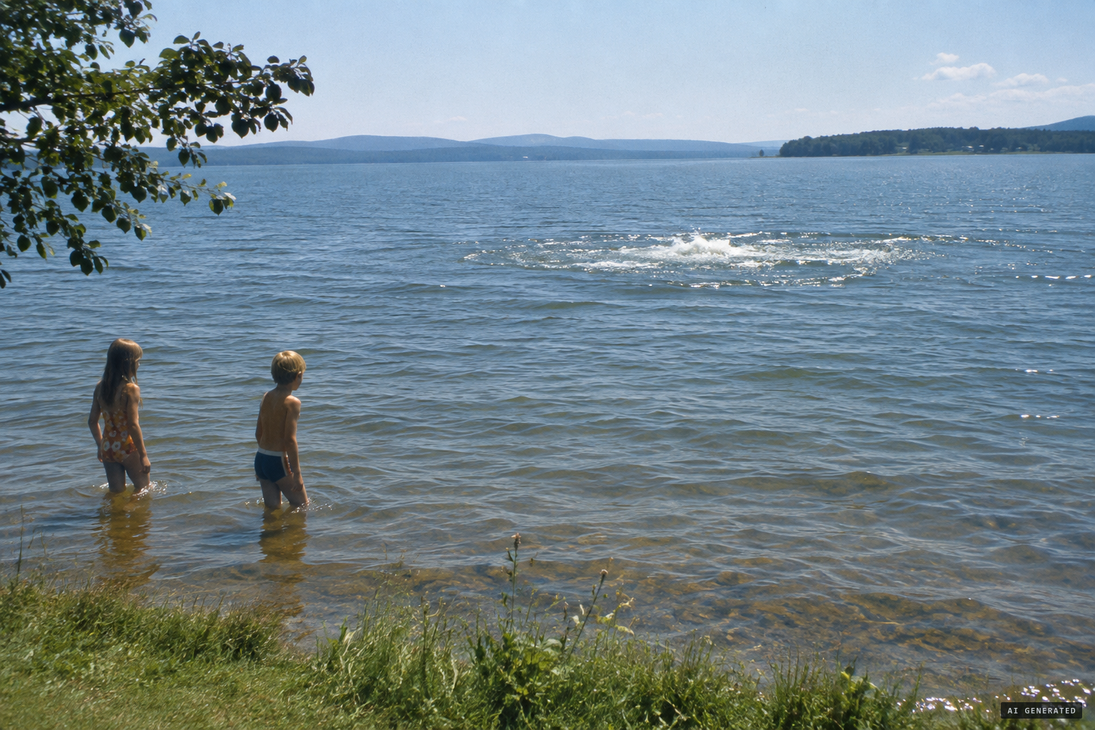Around noon, a turbulence on the water like a school of fish