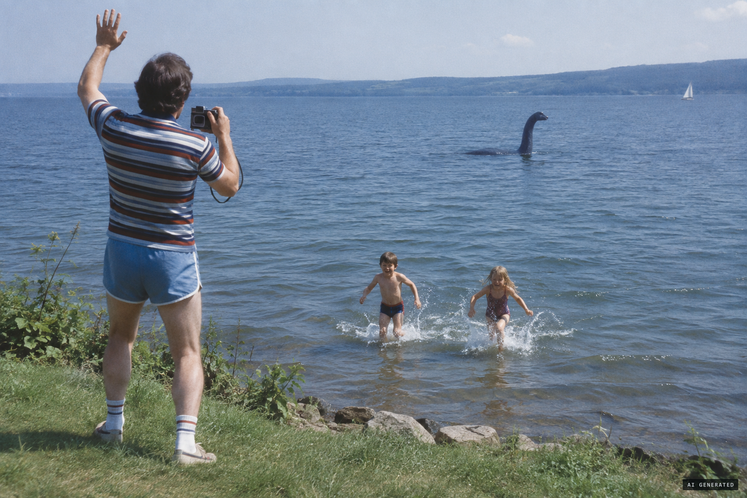 Anthony shouts for the children to get out of the water