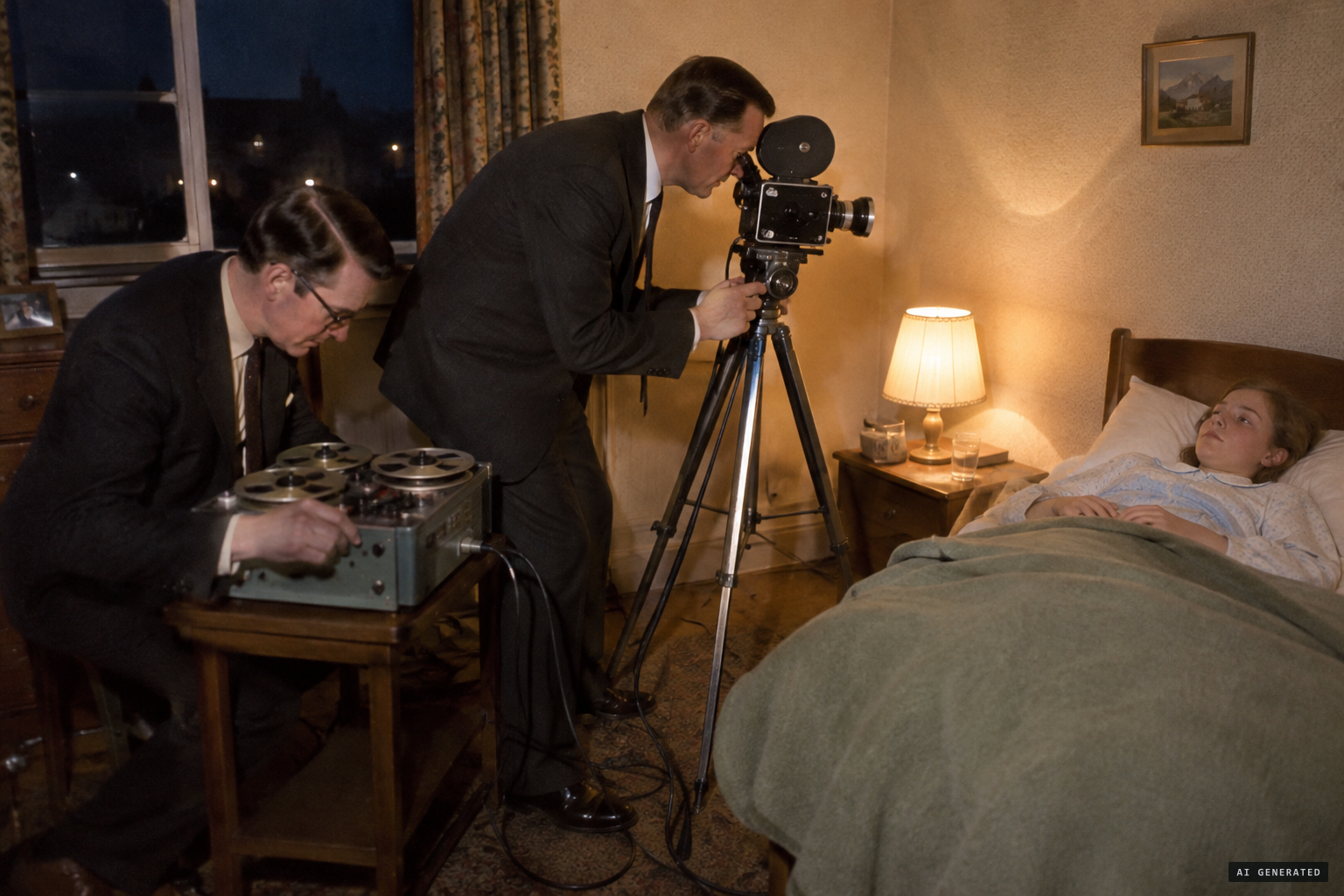 Dr Nisbet and Dr Logan set up a film camera and tape recorder