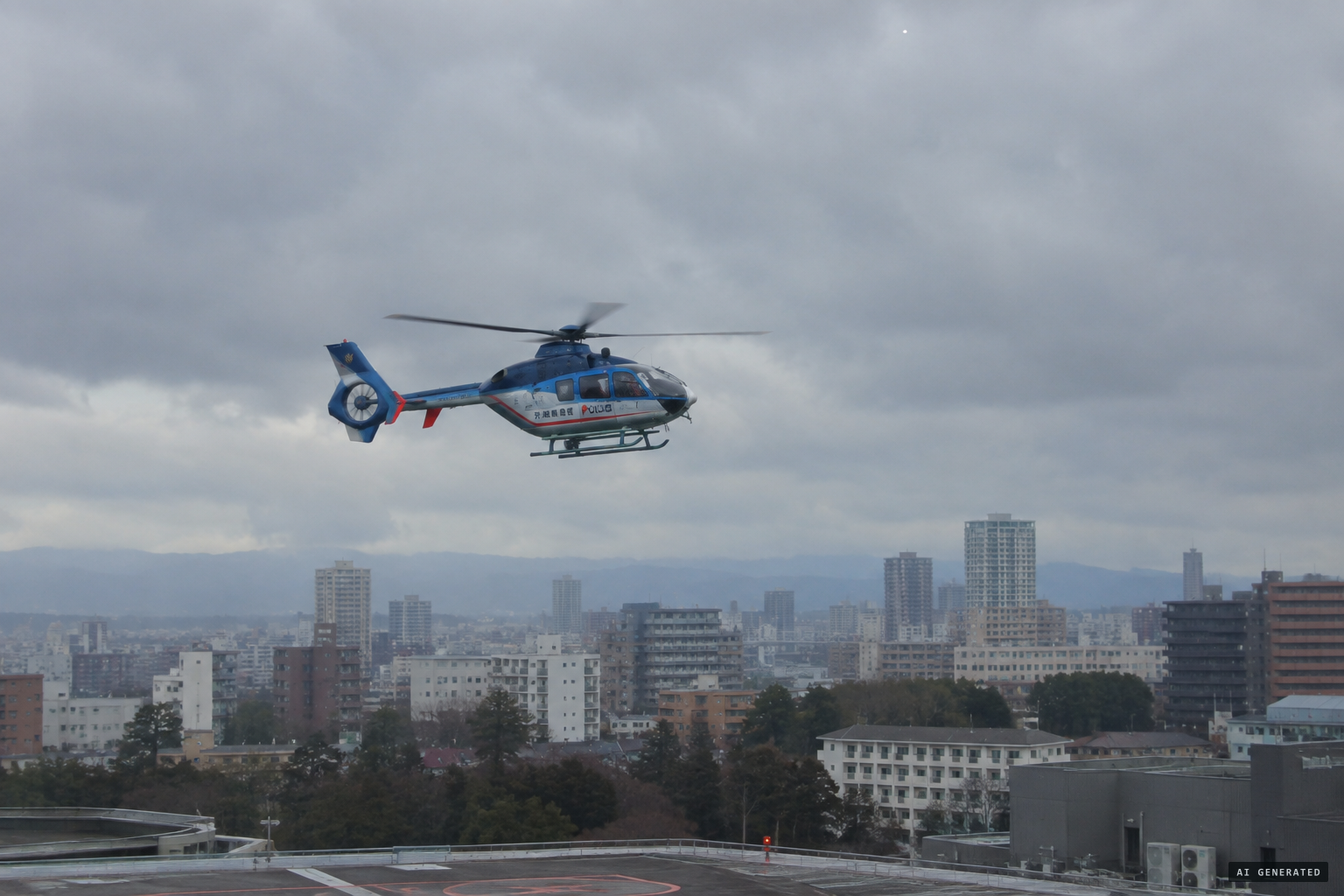 Police send a helicopter during the morning commute