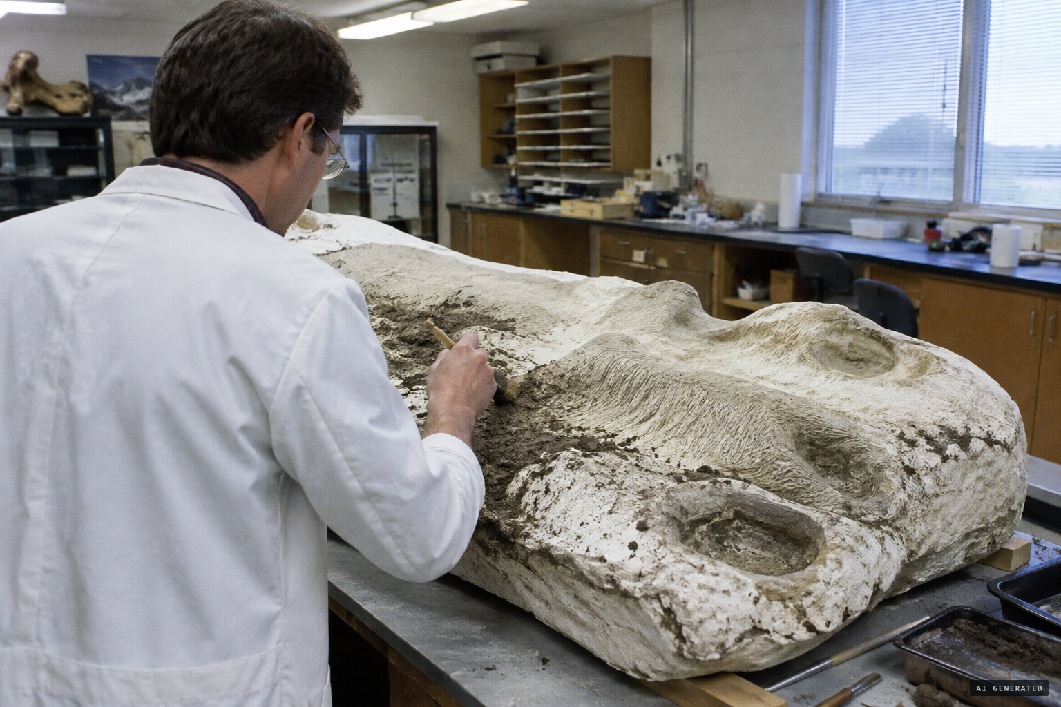 Cleaning the cast reveals what was described as forearm, hip, thigh, heel and hair impressions