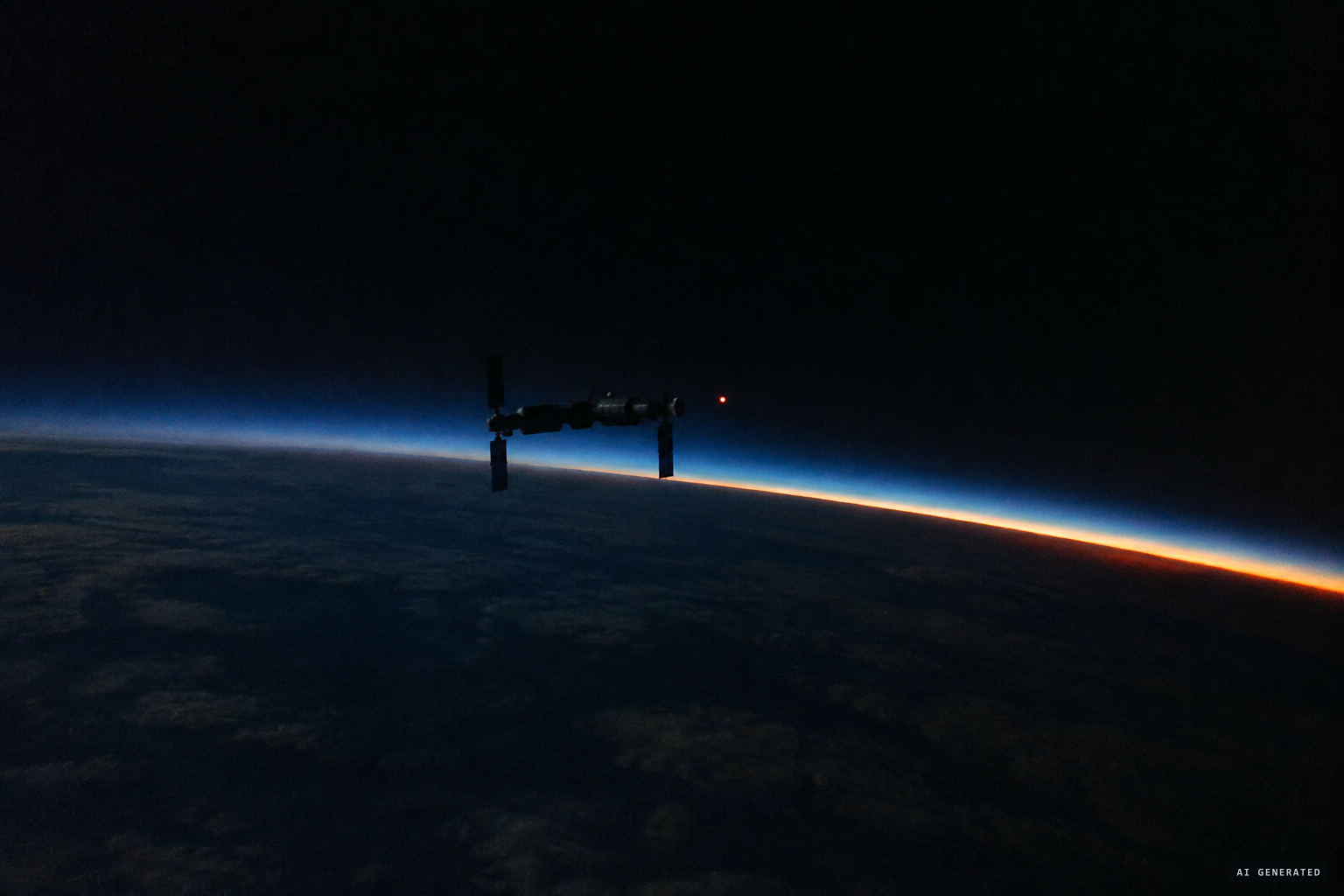 The station crosses into Earth's shadow; the light follows seconds later