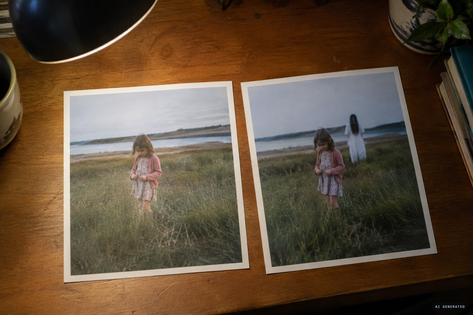The frame taken just before shows his daughter alone; the next one shows the figure