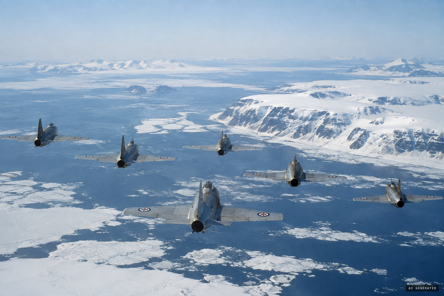 Six Norwegian jets on manoeuvres near the Hinlopen Strait