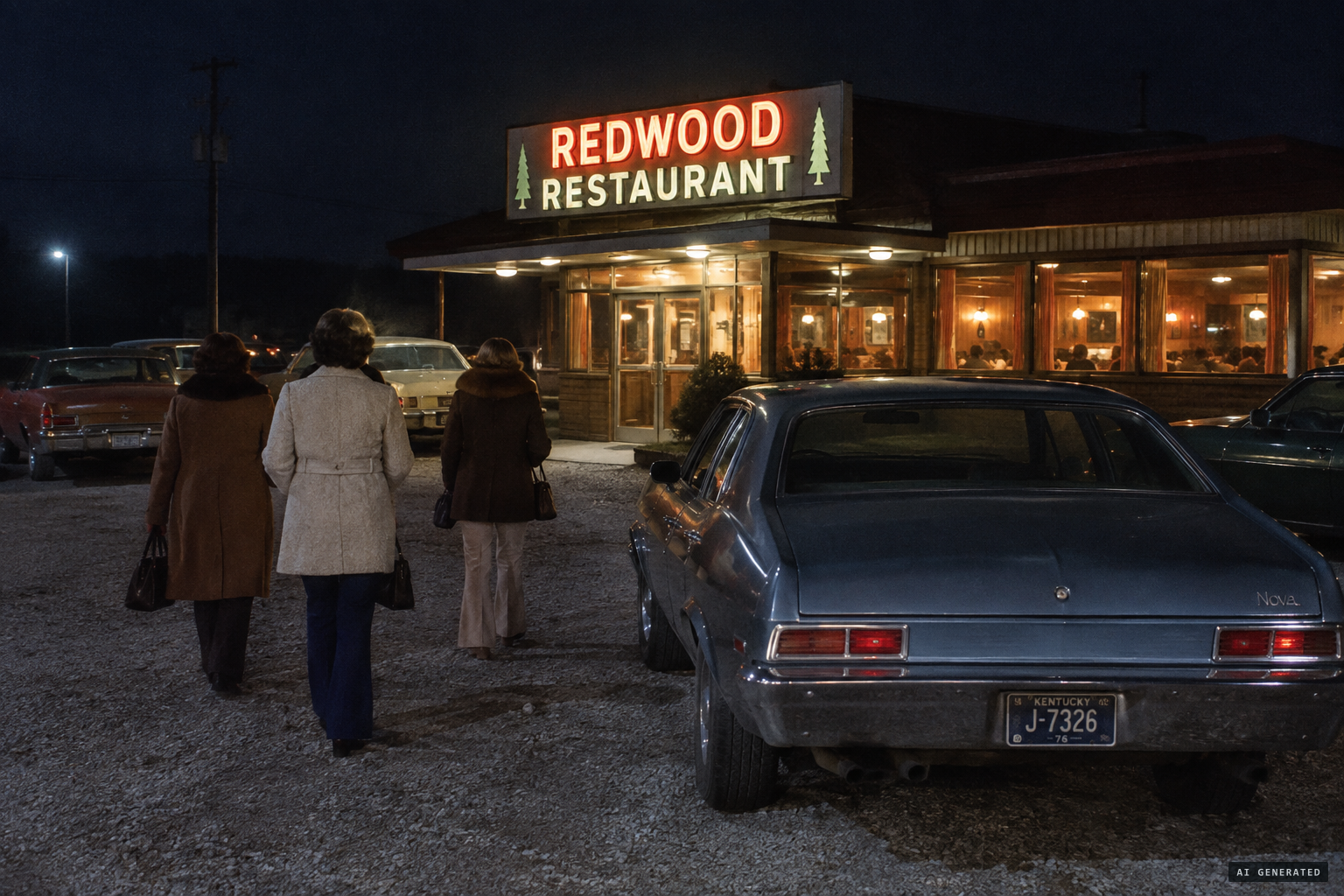 Leaving the Redwood restaurant at 11:15 pm on Mona Stafford's birthday