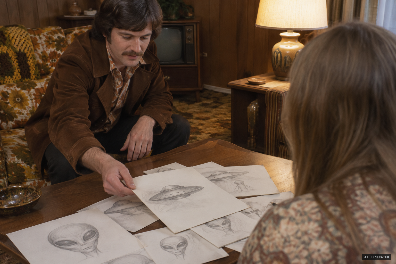 The women are shown sketches of UFOs and occupants