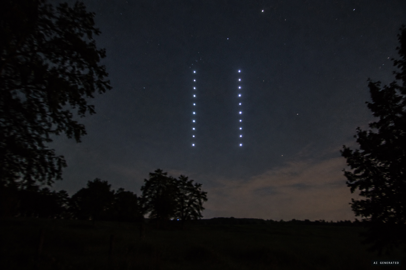 The arch of lights turns vertical and splits in two