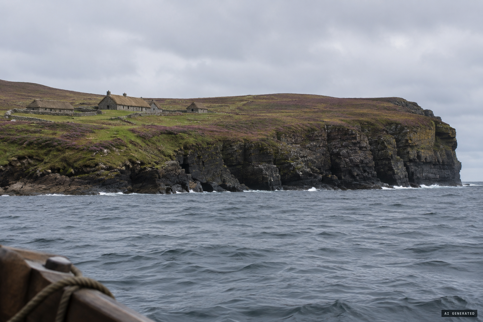 Rothiesholm Head, the heathery clifftop headland at Stronsay's south-western tip