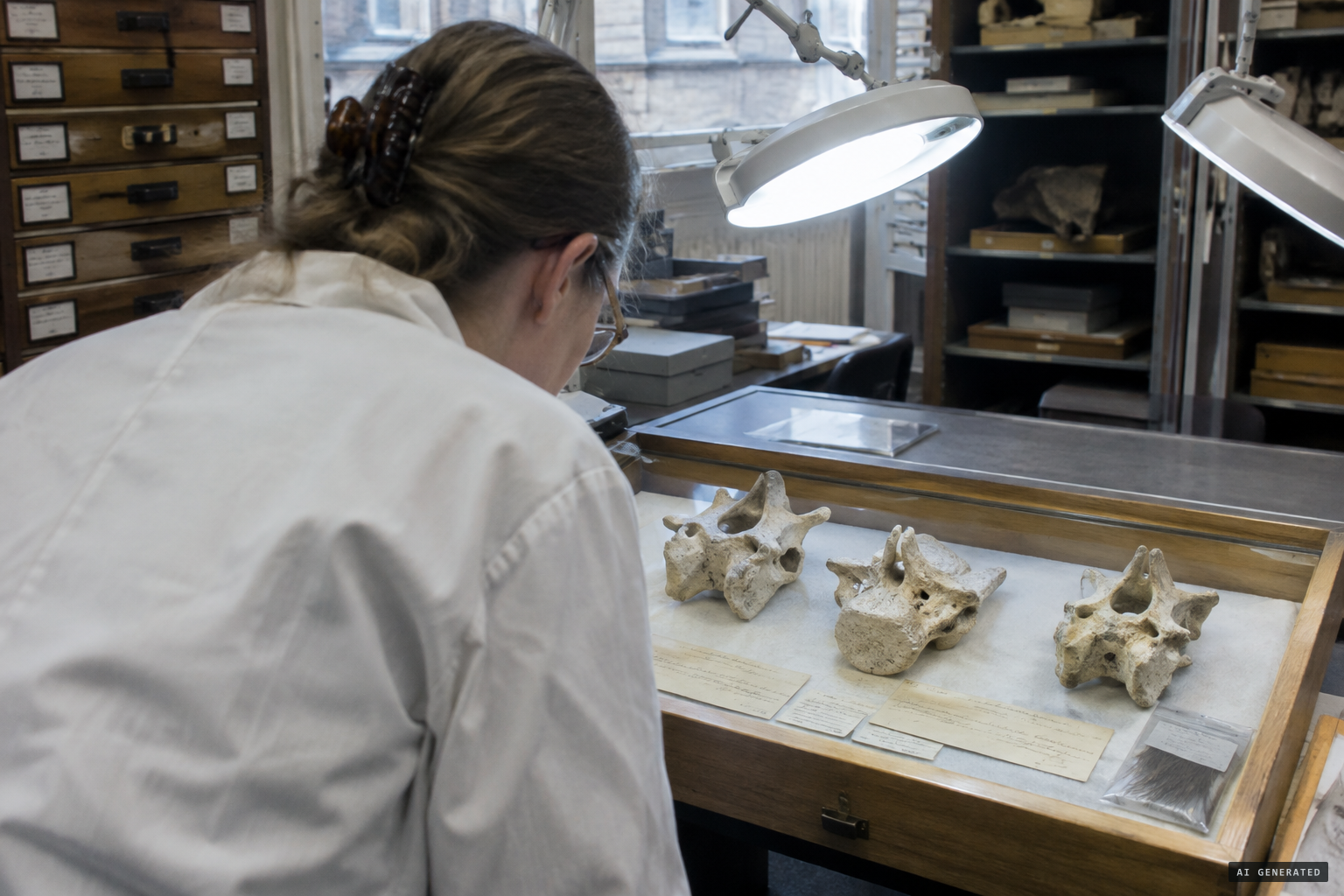 The surviving vertebrae and bristles, studied for DNA testing