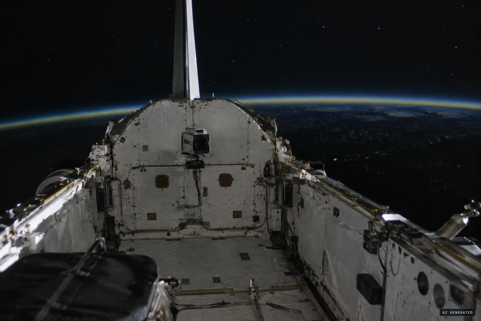A camera at the back of the cargo bay, pointed at Earth's horizon