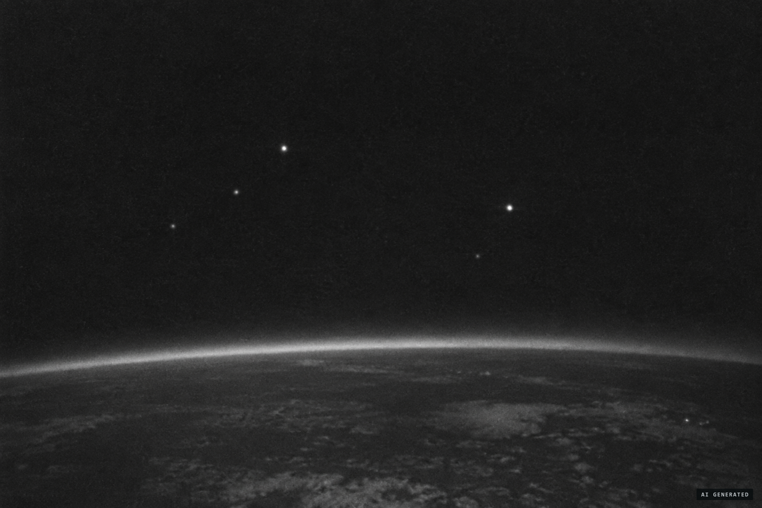 Glowing points of light float along against the Earth's limb