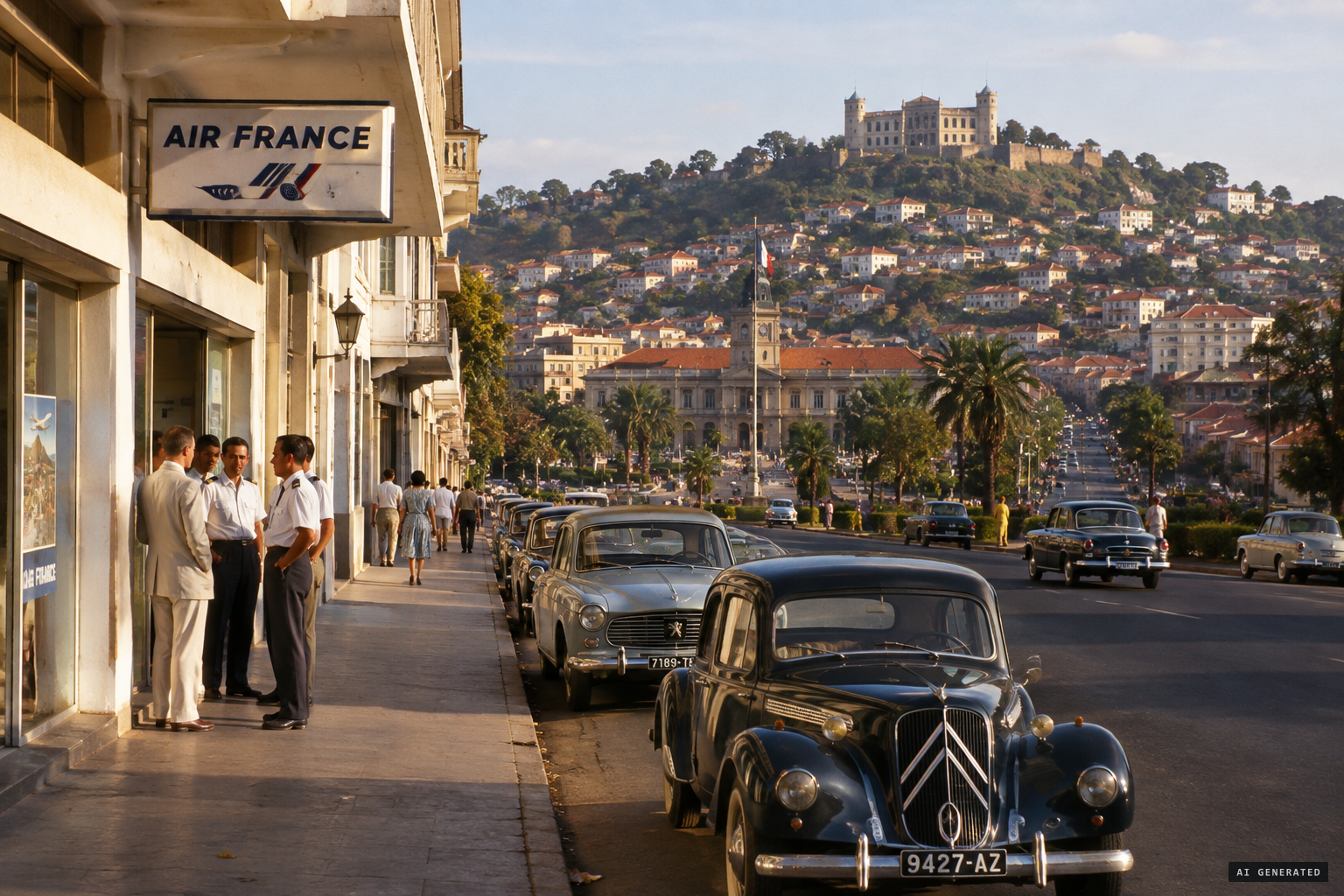 Tananarive in August 1954: Campagnac talking with his staff outside the Air France agency