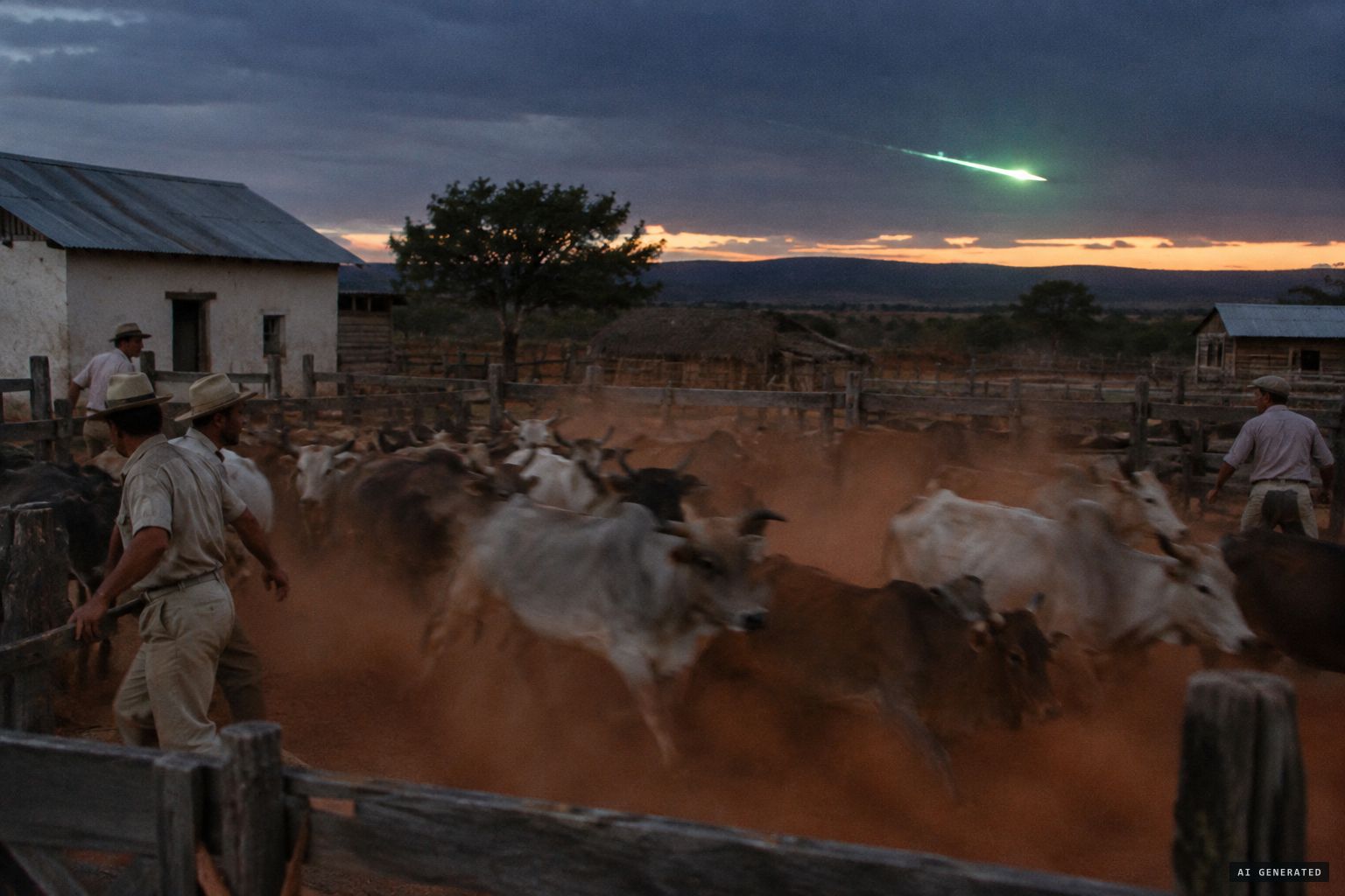 The object flies low over the La Sakay zebu park and the herds stampede