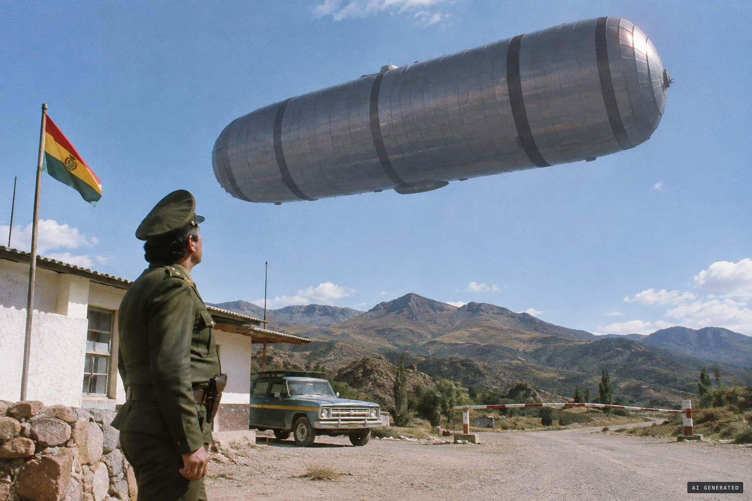 Agent Juan Hurtado watches the barrel-like object pass silently overhead