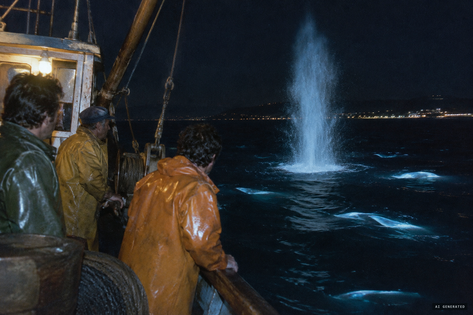 Fishermen see water columns and lights in the Adriatic