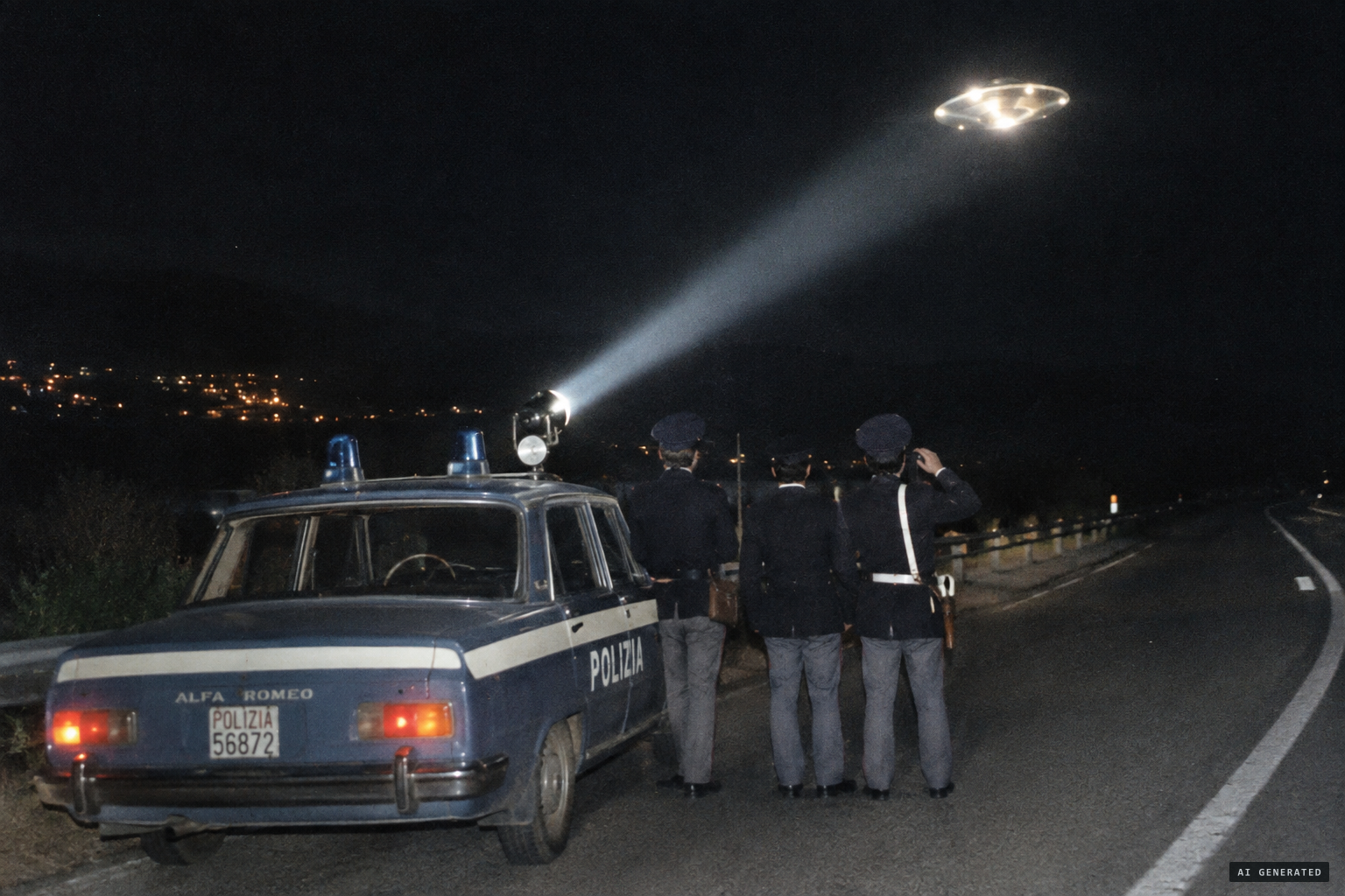 Police turn a spotlight on a domed object near Catanzaro