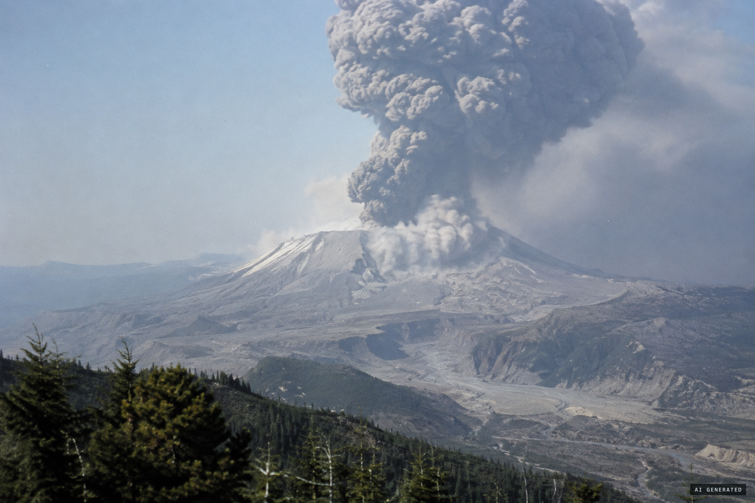 The 1980 eruption badly damages Ape Canyon