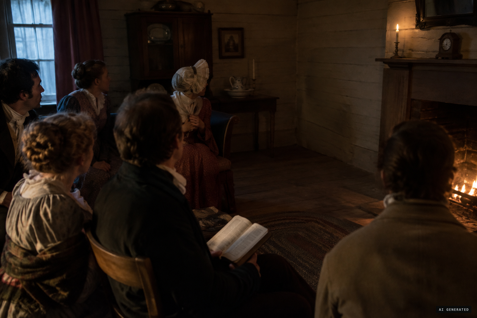 A clear woman's voice speaks, recites prayers and argues Scripture
