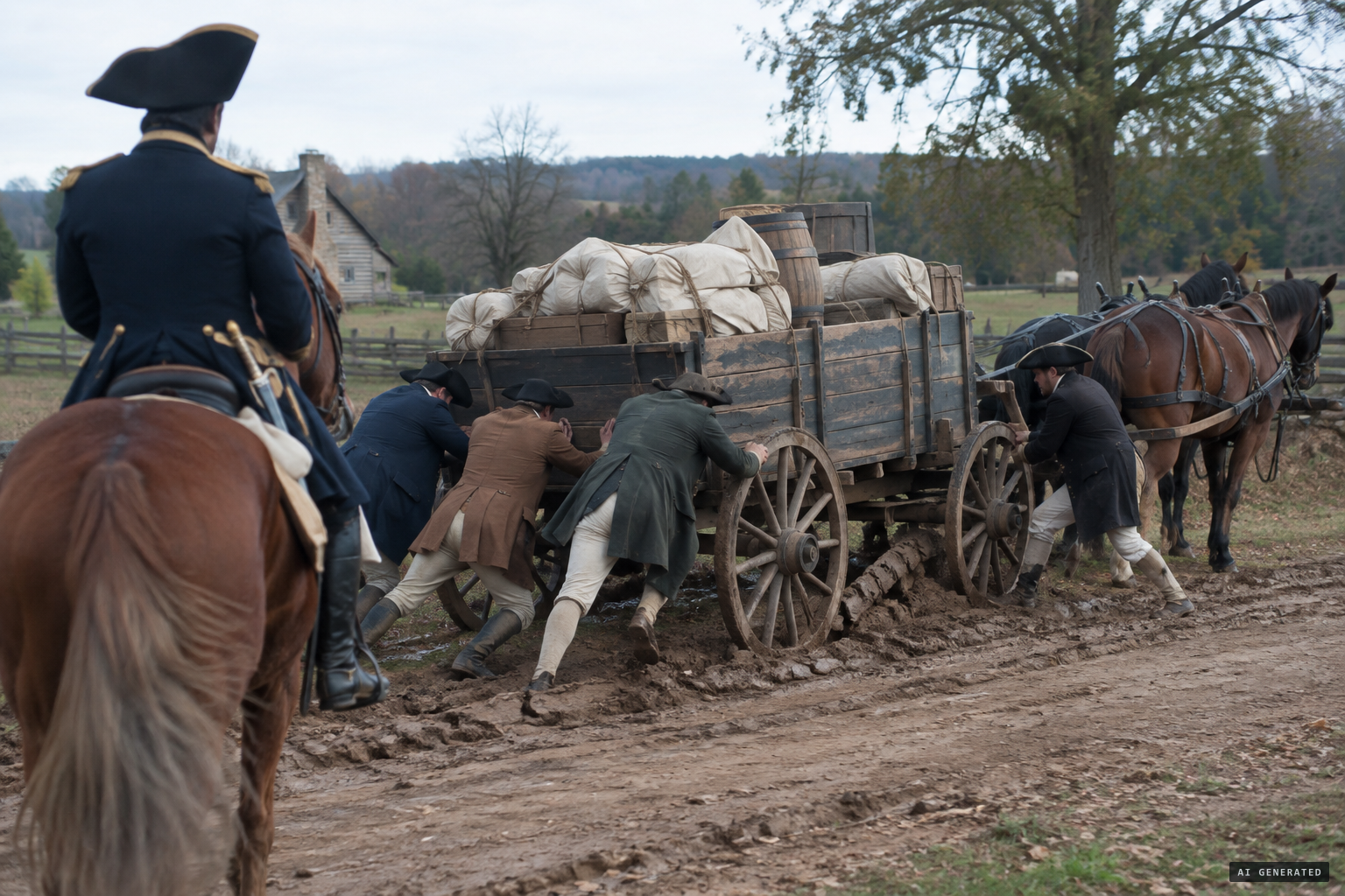 Andrew Jackson's supply wagon sticks fast near the Bell home