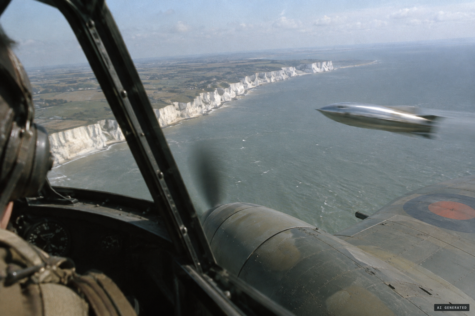 An unseen object appears beside the returning reconnaissance plane