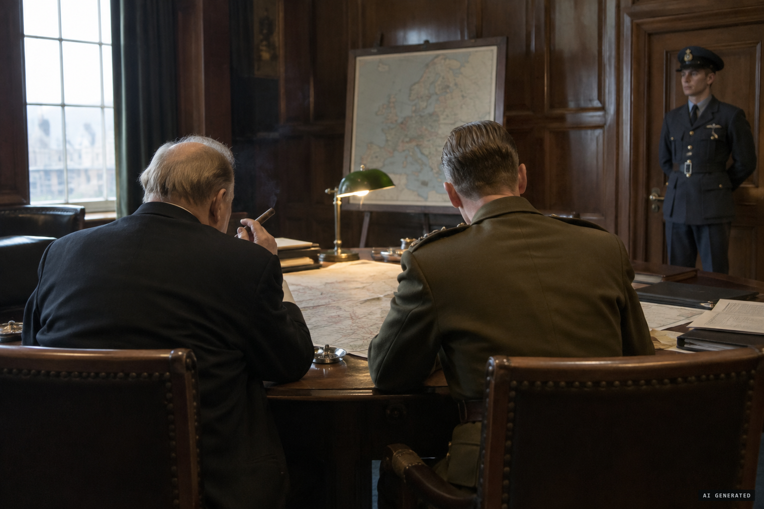 Churchill and Eisenhower allegedly discuss the incident, the bodyguard present