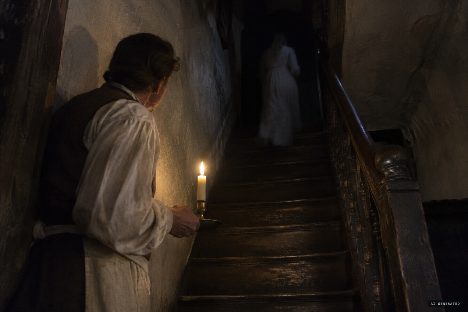 James Franzen, landlord of the Wheat Sheaf, sees a ghostly white figure go up the stairs