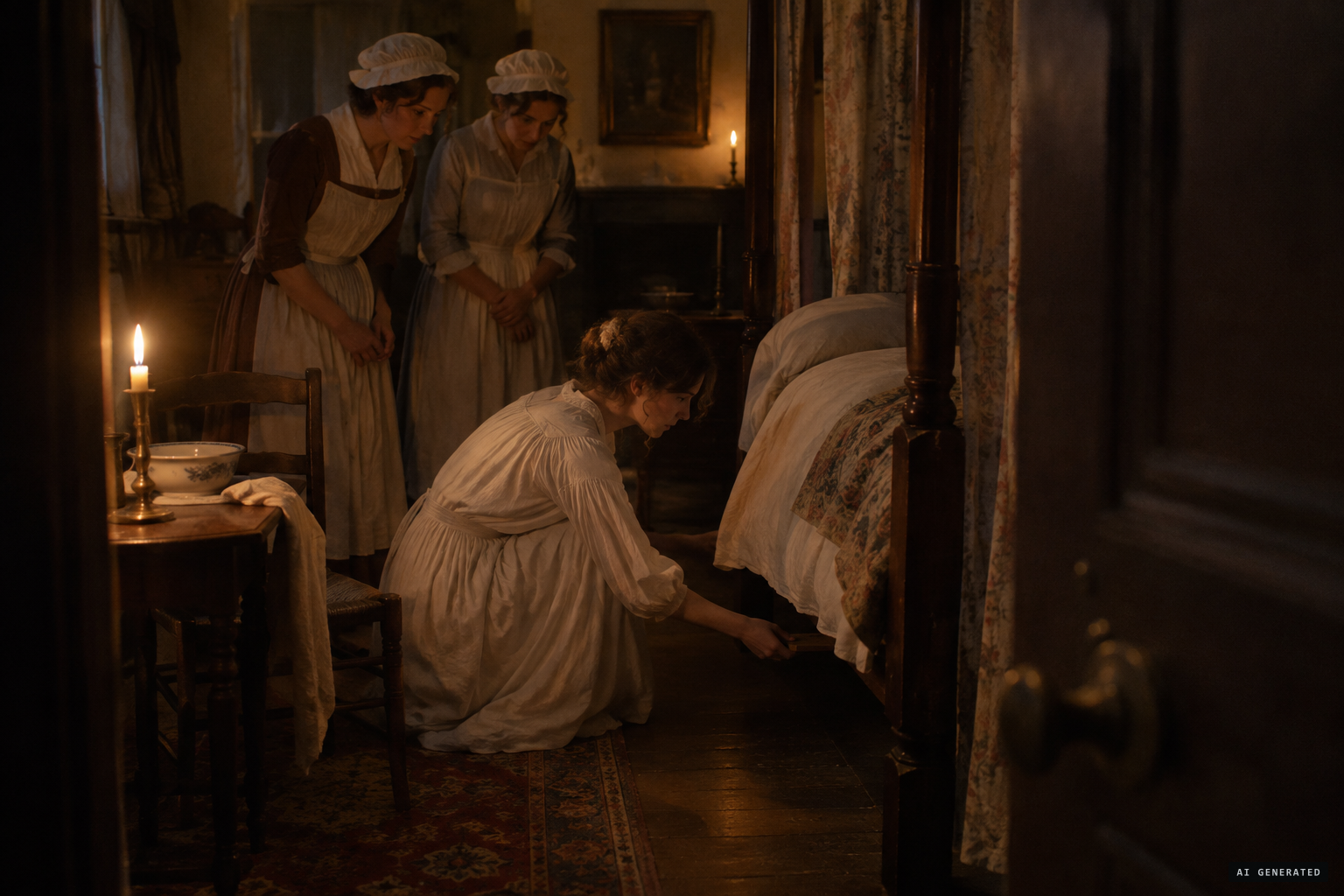Maids see Elizabeth hide a small piece of wood about 6 by 4 inches
