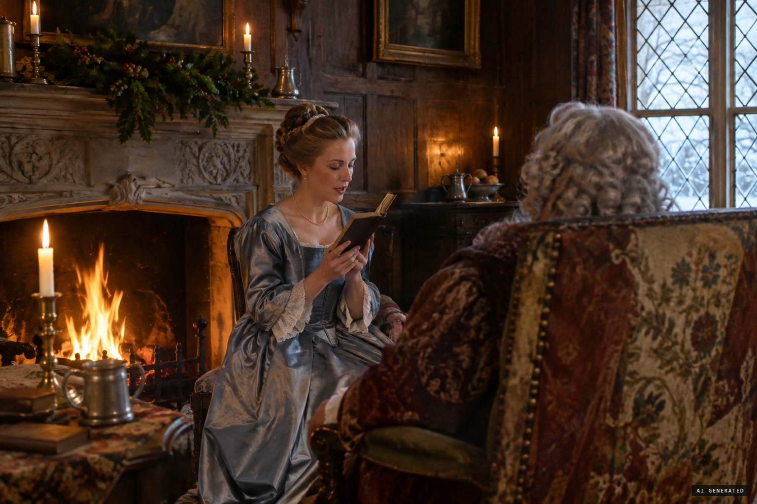 Samuel Pepys listens as his wife reads the story on Christmas Day