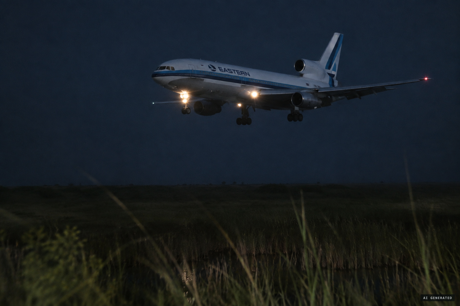 Flight 401 slowly descends over the Everglades on its approach to Miami