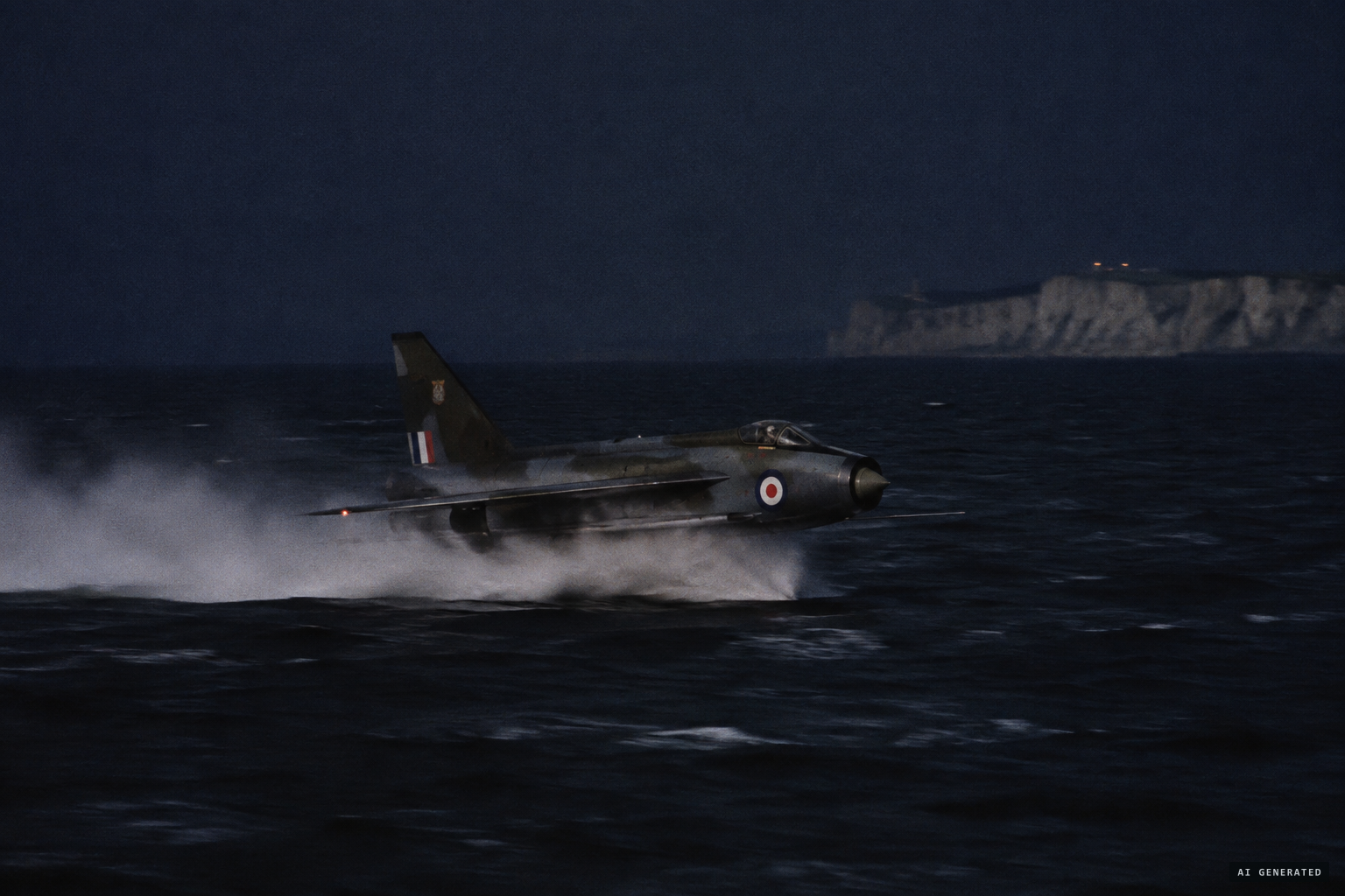 The Lightning strikes the sea and planes along the surface off Flamborough Head
