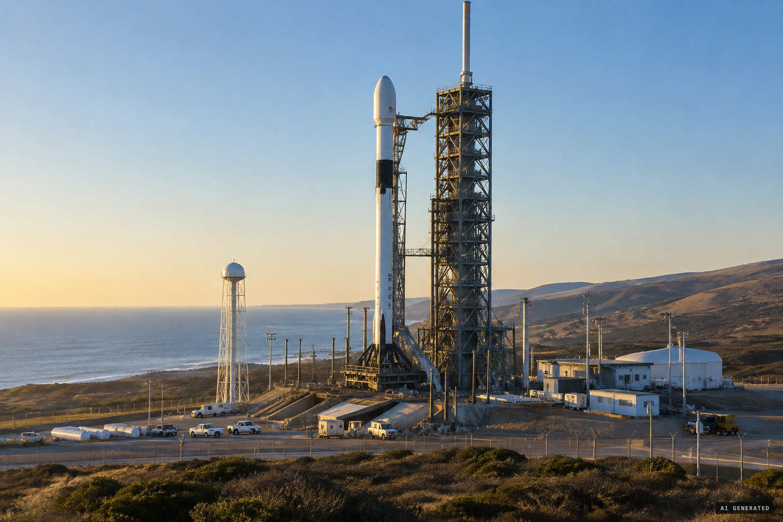 The Falcon 9 carrying Iridium-4 on the pad at Vandenberg