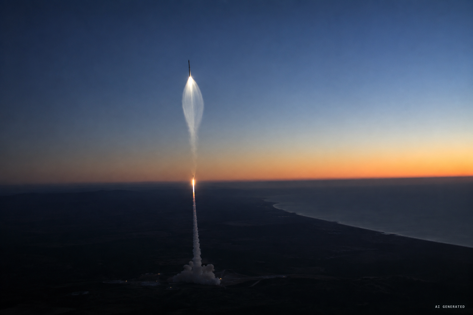 Thin upper air lets the sunlit exhaust spread into a teardrop