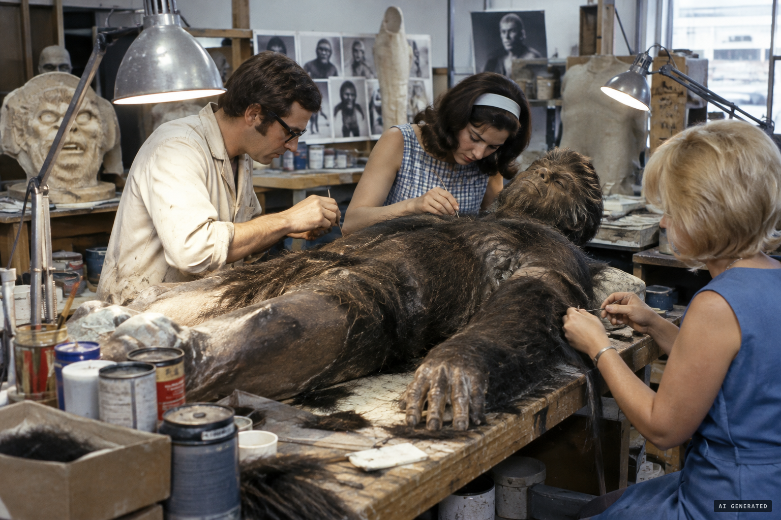 The figure being built and haired by its makers