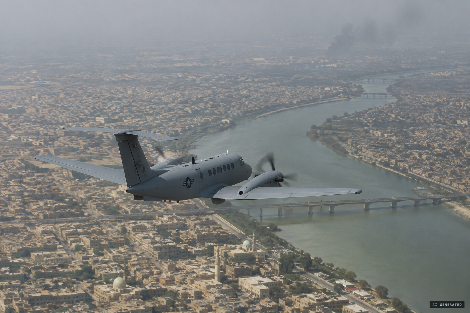 A USAF MC-12 reconnaissance aircraft over Islamic State-held Mosul in April 2016